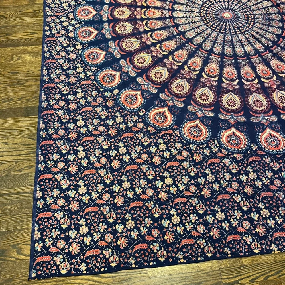 Navy Blue Mandala Tapestry Bohemian Floral Paisley Wall Hanging 102x84 Large